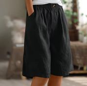 Genevra Holloway | Olive Green Linen Comfort Shorts