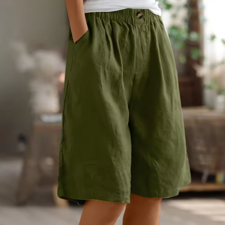 Genevra Holloway | Olive Green Linen Comfort Shorts