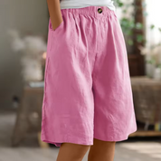 Genevra Holloway | Olive Green Linen Comfort Shorts