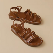 Genevieve Fontaine | Brown Leather Triple-Buckle Gladiator Sandals