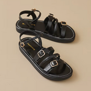 Genevieve Fontaine | Brown Leather Triple-Buckle Gladiator Sandals