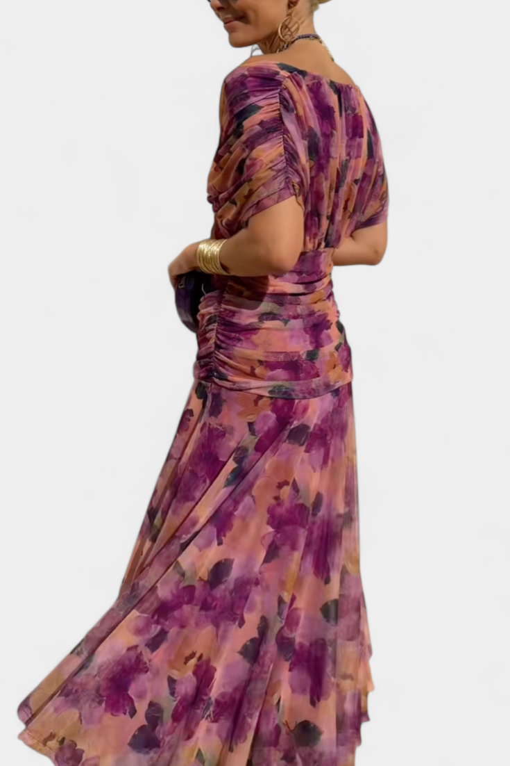 Seraphina Dunvale | Brown Off-Shoulder Ruched Maxi Dress