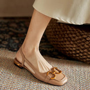 Mirielle Fonsworth | Navy Blue Suede Slingback Sandals with Gold Buckle