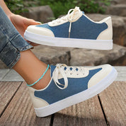 Aurelie Montserrat | Blue Denim & Cream Lace-Up Sneakers