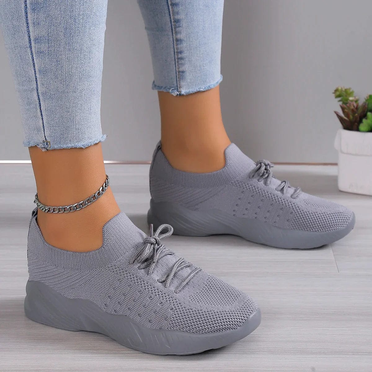 Natalie Wrenthorpe | Black Knit Lace-Up Ortho Sneakers