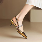 Cosette Wyndham | Silver Crystal Strap Slingback Pointed Toe Heels