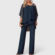 Aurelie Marchand | Burgundy Chiffon Two-Piece Pant Set