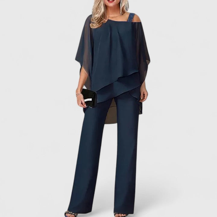 Aurelie Marchand | Burgundy Chiffon Two-Piece Pant Set
