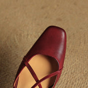 Loretta Fairmount | Red Leather Block Heel Slingback Sandals