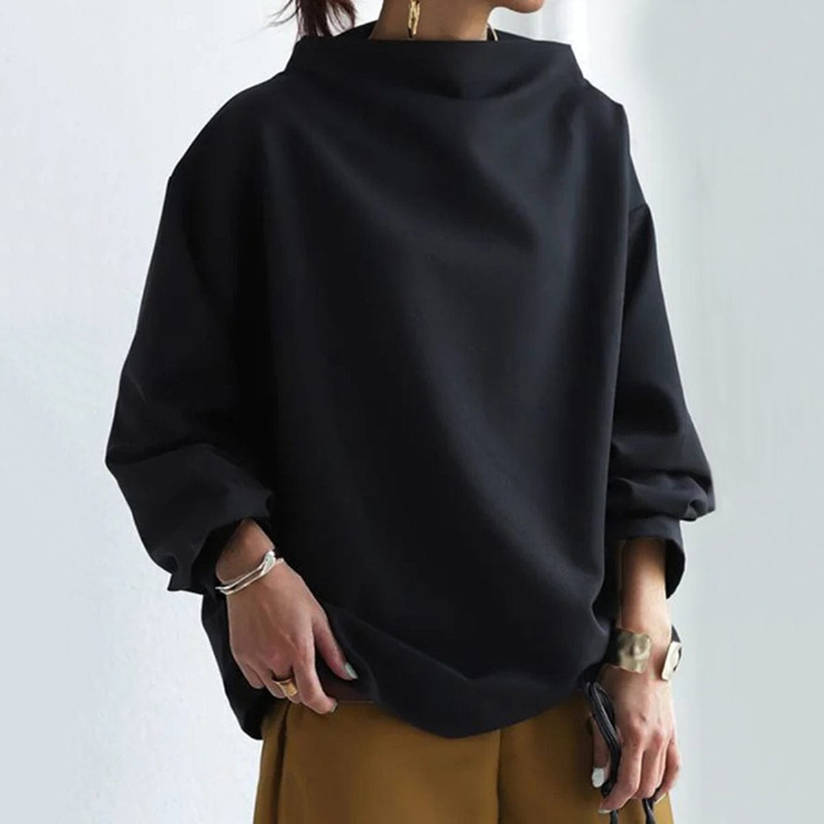 Elaine Montcourt | Oversized Mock Neck Sweatshirt in Black