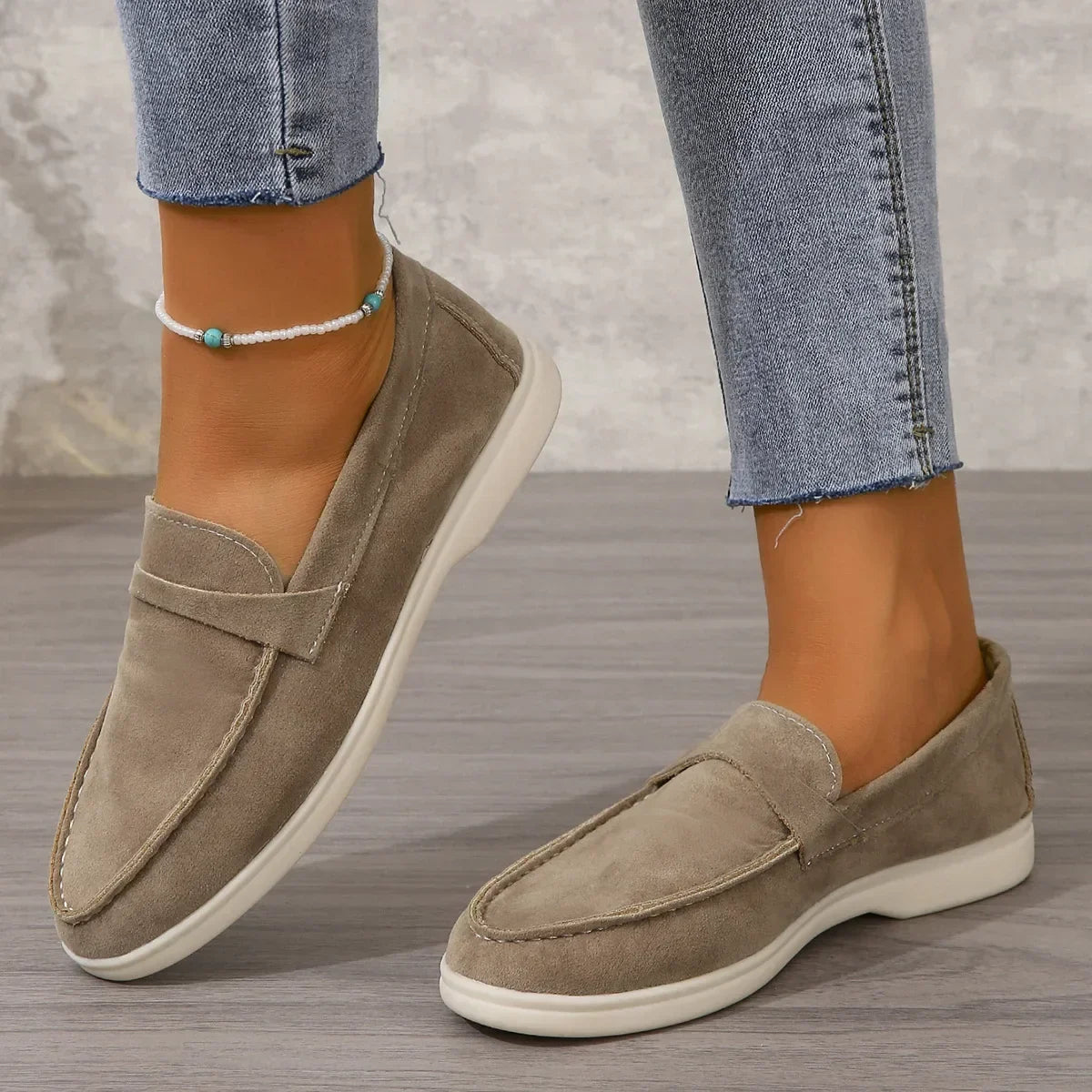 Séraphine Wentworth | Grey Suede Slip-On Loafers for Women
