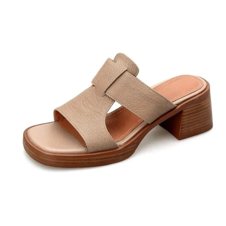 Felicity Armand | Black Leather Block Heel Mule Sandals