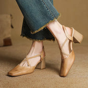 Celeste Dunmore | Tan Leather Block Heel Slingback Sandal