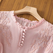 Evangeline Thornmere | Light Blue Embroidered Linen Blouse