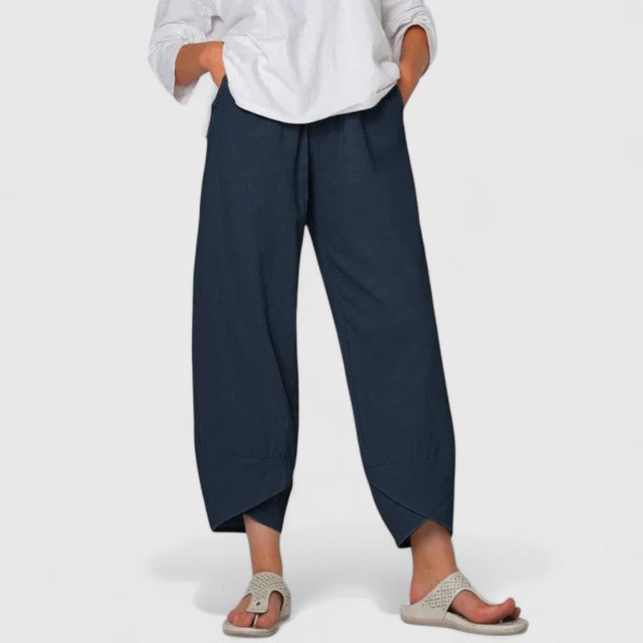 Marianne Leconte | Wide-Leg Linen Cropped Trousers in Grey