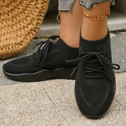 Marlowe Sinclair | Beige Knit Lace-Up Sneakers for Women