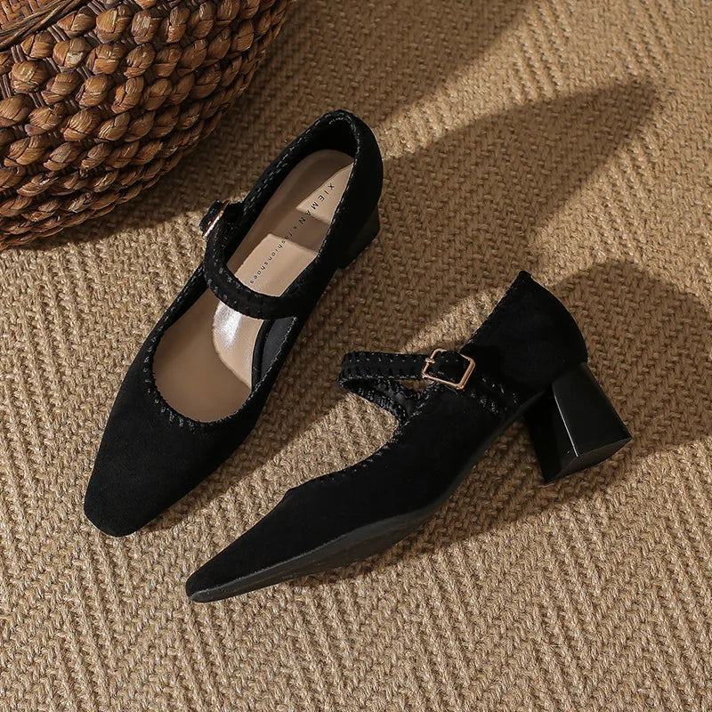 Elaine Beauchêne | Suede Mary Jane Block Heel in Brown