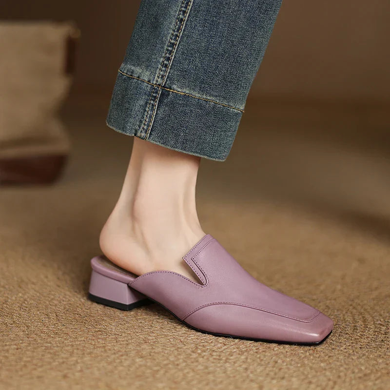 Colette Séverin | Purple Genuine Leather Square-Toe Mule Slippers