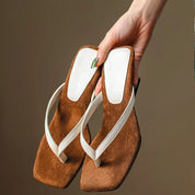 Clémentine Beauvais | Brown Suede Thong Heel Sandals