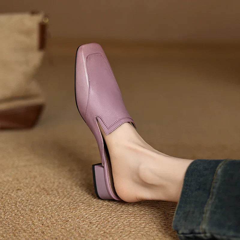 Colette Séverin | Purple Genuine Leather Square-Toe Mule Slippers