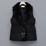 Geneviève Hartwell | Faux Fur Collar Puffer Vest in Brown