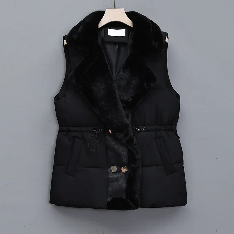Geneviève Hartwell | Faux Fur Collar Puffer Vest in Brown