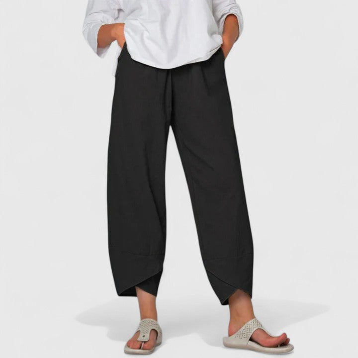 Marianne Leconte | Wide-Leg Linen Cropped Trousers in Grey