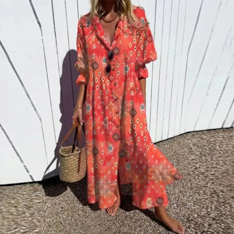 Lucinda Marchetti | Colorful Floral Print Maxi Dress with V-Neck
