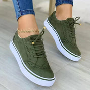 Elaine Wrenthorpe | Tan Platform Sneakers with Brogue Detail