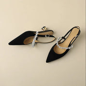 Cosette Wyndham | Silver Crystal Strap Slingback Pointed Toe Heels
