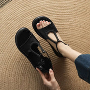 Isabelle Vanthorpe | Black Braided T-Strap Flat Sandals