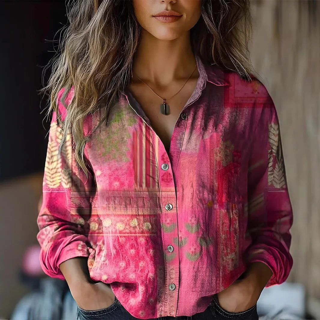 Rosalind Wentworth | Vintage Floral Print Long Sleeve Button-Down Shirt