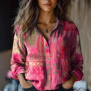 Rosalind Wentworth | Vintage Floral Print Long Sleeve Button-Down Shirt