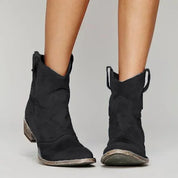 Aurelie Stonecroft | Suede Western Cowboy Ankle Boots in Taupe