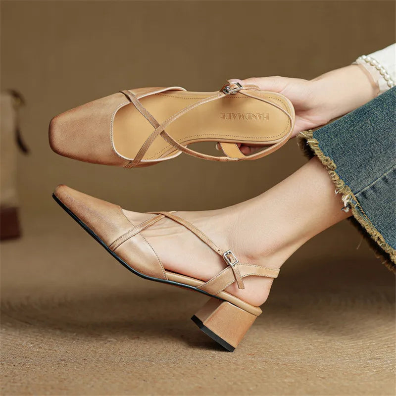 Loretta Fairmount | Red Leather Block Heel Slingback Sandals
