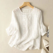 Améline Vosburgh | White Embroidered Relaxed Linen Blouse