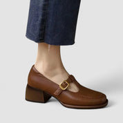 Marguerite Fonteneau | Orthopedic T-Strap Mary Jane Flats in Brown