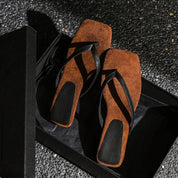 Clémentine Beauvais | Brown Suede Thong Heel Sandals