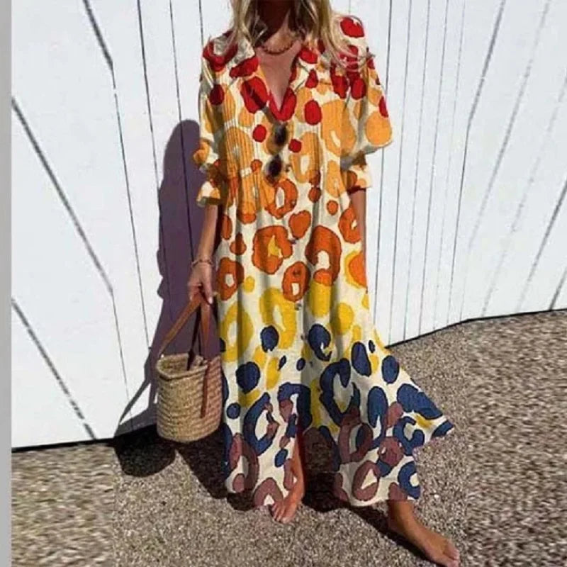Lucinda Marchetti | Colorful Floral Print Maxi Dress with V-Neck