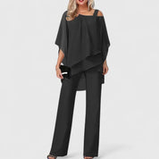 Aurelie Marchand | Burgundy Chiffon Two-Piece Pant Set