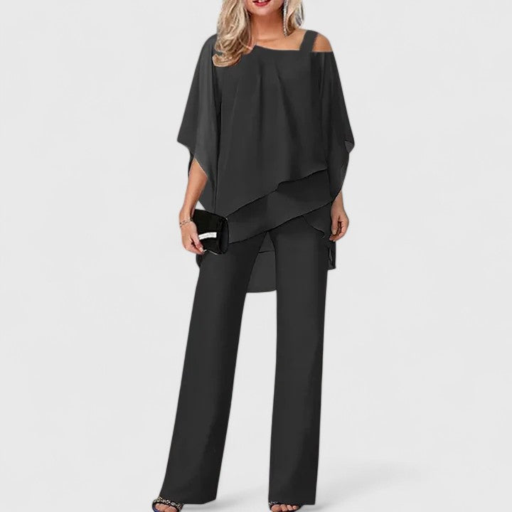 Aurelie Marchand | Burgundy Chiffon Two-Piece Pant Set