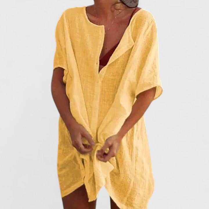 Sylvette Ravenscombe | White Linen Tunic Dress Short Sleeve