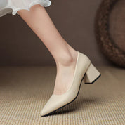 Marguerite Holsworth | White Block Heel Pointed-Toe Pumps