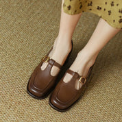 Céleste Fontarrive | Women's T-Strap Mary Jane Flats Square Toe Low Block Heel