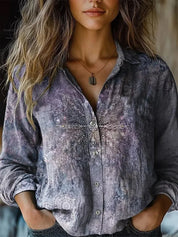 Rosalind Wentworth | Vintage Floral Print Long Sleeve Button-Down Shirt