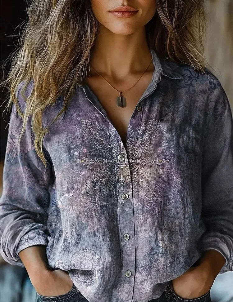 Rosalind Wentworth | Vintage Floral Print Long Sleeve Button-Down Shirt