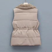Geneviève Hartwell | Faux Fur Collar Puffer Vest in Brown