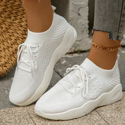 Marlowe Sinclair | Beige Knit Lace-Up Sneakers for Women