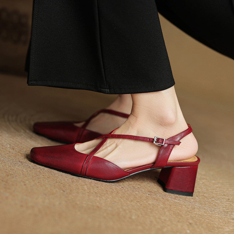 Loretta Fairmount | Red Leather Block Heel Slingback Sandals