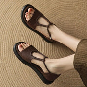 Isabelle Vanthorpe | Black Braided T-Strap Flat Sandals